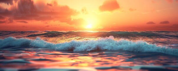 Fototapeta premium Sunset over a calm sea with gentle waves, 4K hyperrealistic photo