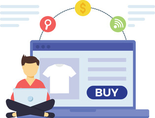 The boy is shopping online.