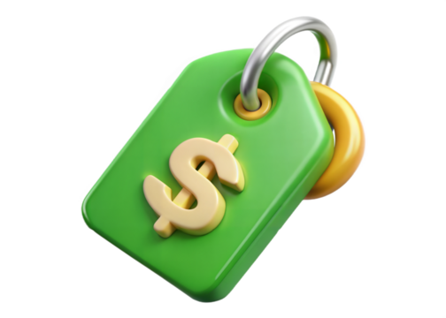 price tag with dollar sign, green color