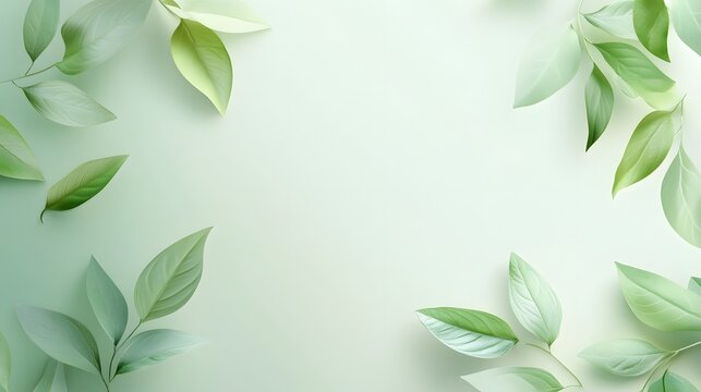 Fototapeta Fresh green leaves on soft pastel background for natural and eco-friendly designs