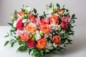 Beautiful bouquet of colorful roses forming a heart shape, perfect for valentine's day or a romantic occasion