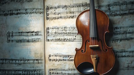 Classical violin and vintage sheet music for musical inspiration and history