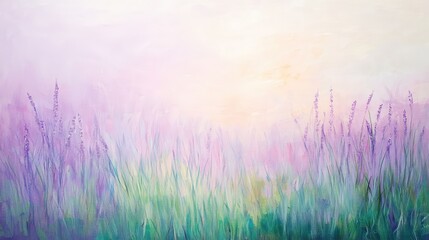 Obraz premium Gentle abstract forms in shades of lavender and green, reflecting the calming essence of a quiet meadow at dawn
