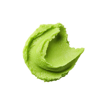 Close-up of a smooth green wasabi paste dollop on a white background. Perfect for culinary presentations or food-related content.