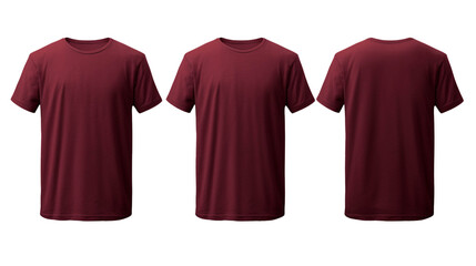 Stylish maroon t-shirt displayed from multiple angles, perfect for casual wear or promotional designs.