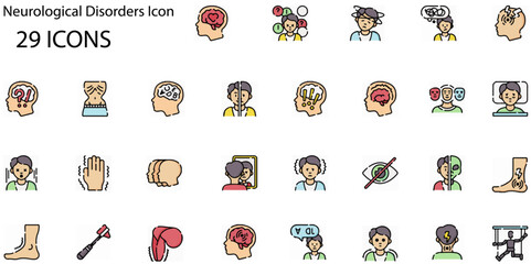 Set of Neurological Disorders icons. Line art style icons bundle. vector illustration