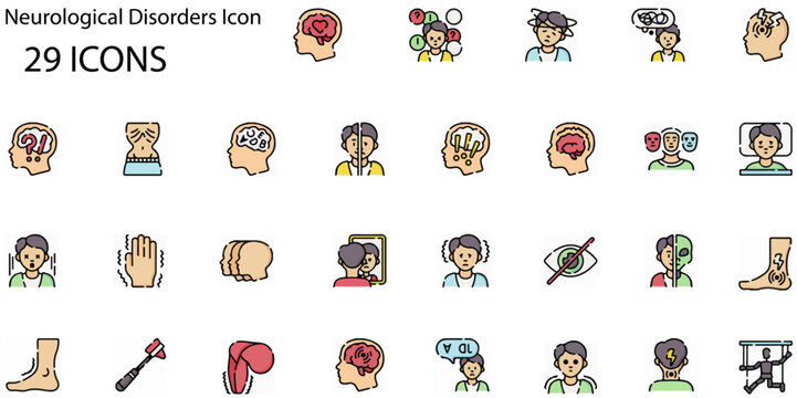 Set of Neurological Disorders icons. Line art style icons bundle. vector illustration