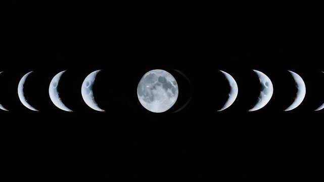 A close up of a group of phases of the moon animation 
