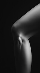 Naklejka premium Close-up of a bent human knee in a dramatic black and white image.