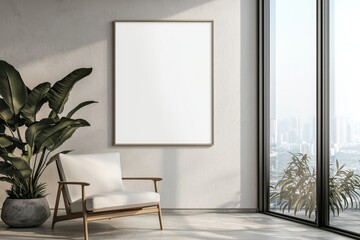 Poster Frame in Beige minimalist living room interior created with generative AI