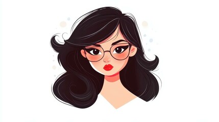 Fototapeta premium A chic portrait of a woman in pinup style, showcasing modern flat illustrations with vibrant textures and a cartoon vibe.