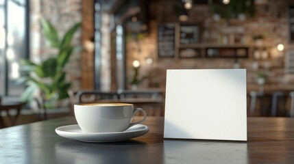 Blank White Board Beside Latte on Cafe Counter
