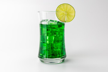 Iced Peppermint Drink with Lemon Garnish on White