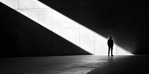 Solitude in geometry: silhouette in dramatic light and shadow