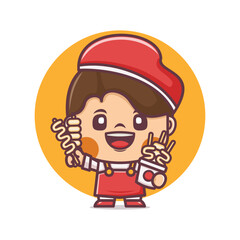 Cute cartoon mascot character with Korean street food Odeng
