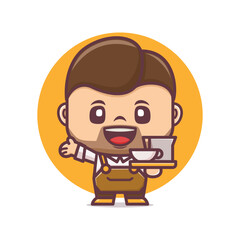 cute barista cartoon mascot with coffee