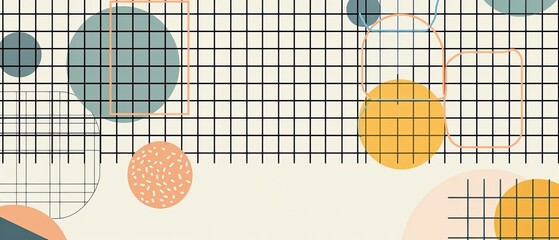 A colorful background with a grid of squares and circles