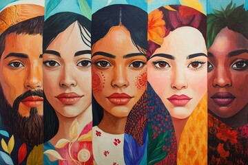 Unity in Diversity Portrait, multicultural, portrait, vibrant art, inclusivity, global representation, people of the world, ethnic diversity