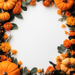 Obraz premium Fall Floral Pumpkin Frame Thanksgiving Border Autumn Design