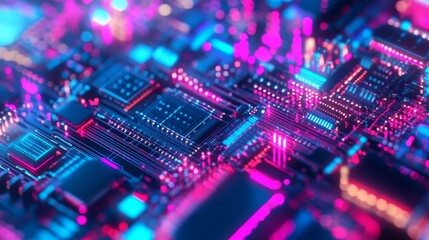 Obraz premium Computer science/high tech integrated semiconductor microchip on blue circuit board