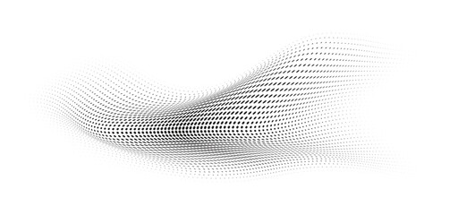 Flowing Wave Dot Halftone Pattern: Curve Gradient Shape on Transparent Background. Suitable for AI, Tech, Network, Digital, Science, and Technology Themes.