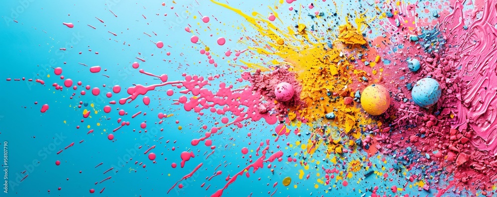 Poster a vibrant and textured background with bold splashes of color, creating an artistic and dynamic feel