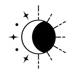 The sun and the moon. A magical, mystical and esoteric symbol. Boho style. Tarot cards, fortune telling. Astrological moon and sun. The fusion of the elements. Vector illustration.