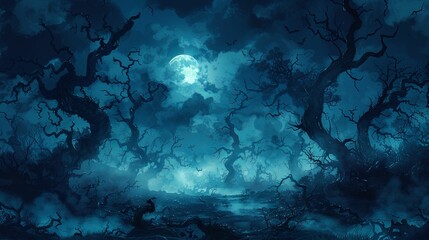 Fototapeta premium Eerie Moonlight Illuminating a Twisted Forest