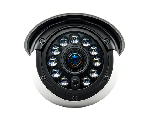 High-definition security camera with infrared night vision for enhanced surveillance and safety in various environments, isolated on transparent background.