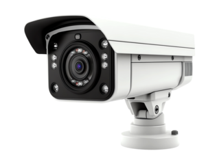 Professional surveillance camera, isolated on transparent background.