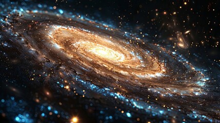 A Close-Up View of a Spiral Galaxy in Space, with a Bright Core and Scattered Stars