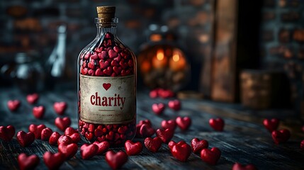 vector illustration of charity heart bottle filled with tiny hearts. international day of charity, charity and giving, donation and social service