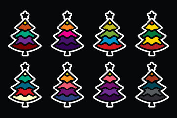 Original vector icon set in vintage style. Christmas tree with decorations and a star.