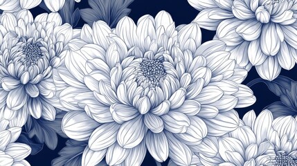 An intricate botanical illustration with deep indigo tones and stylized waves, perfect for fabrics and creative backgrounds