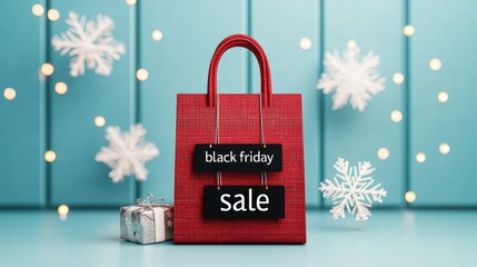 A red bag with black friday and sale written on it