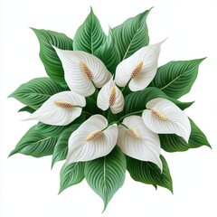 Obraz premium On a transparent white background, a Peace Lily Plant is viewed from the top