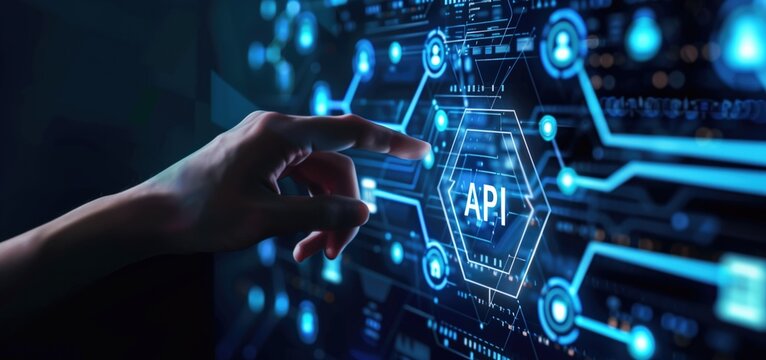 Hand Interacting with API Technology on Futuristic Digital Interface