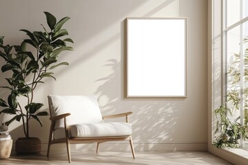 Poster Frame in Beige minimalist living room interior created with generative AI