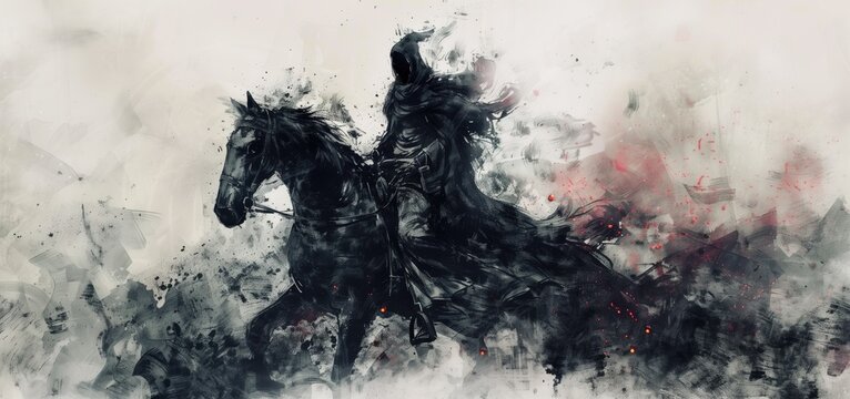 Ominous Horseman of the Apocalypse on a Horse, Representing Hunger.
