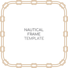 Vector square frame made of a thick, knotted rope. The rope is a light brown color and the background is white. 