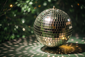 Obraz premium Close-up of Disco Ball Sparkling with Colorful Lights for Party Celebrations