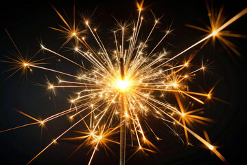 Naklejka premium parkler Fireworks Glowing on a Black Background with Intense Sparkles