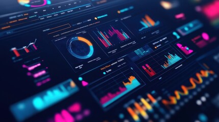 Obraz premium Vibrant Data Visualization Dashboard with Colorful Graphs and Charts
