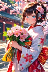 A japaneese beautiful bride with kimono dress