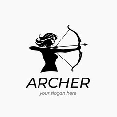 silhouette archer woman vector logo design
