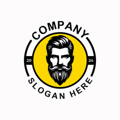 Bearded Man Badge Vector Logo Design
