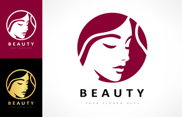 Woman face and hair logo. Beauty saloon design.