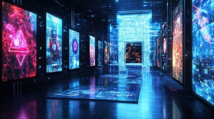 Obraz premium Futuristic Neon Lights and Digital Art Exhibition