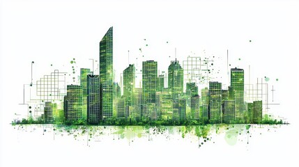 Obraz premium A city skyline with a green tint