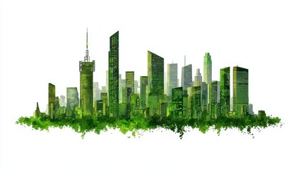 Fototapeta premium A city skyline with a green tint